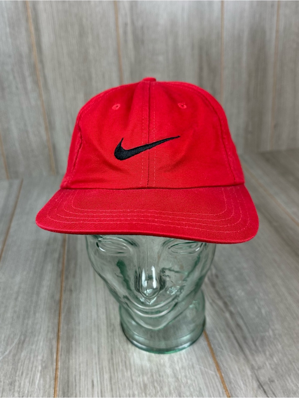 VTG Nike Hat Center Swoosh USA Made Fitted 7 3/8 Solid Red
